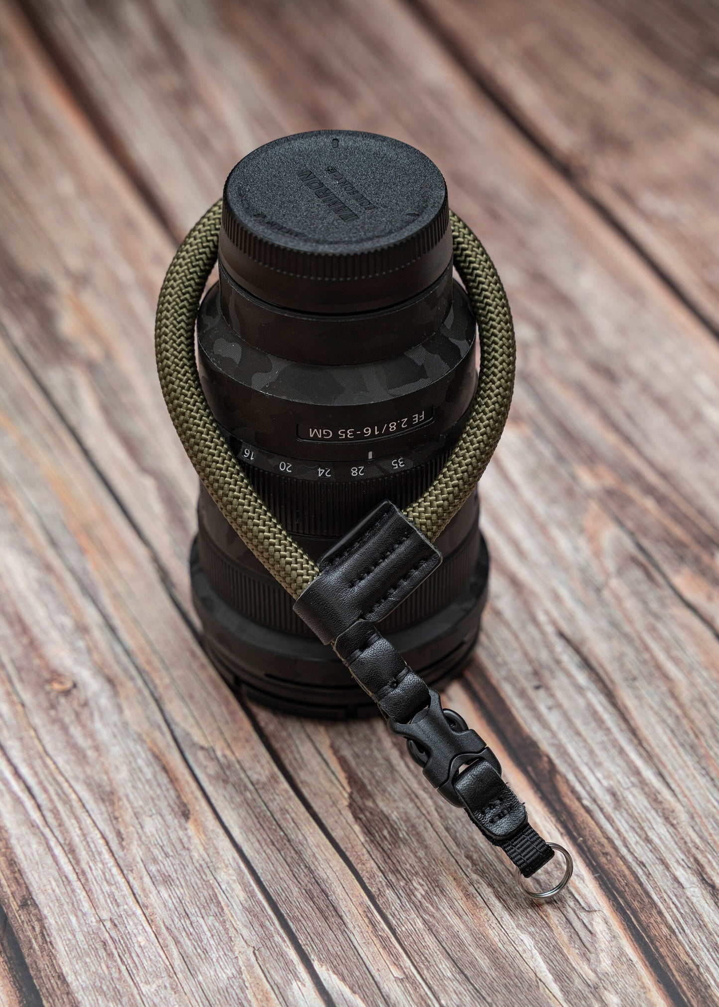 ハンドメイド クイックリリース レザー 9mm アーミーグリーン ロープ カメラ リストストラップ FCWS