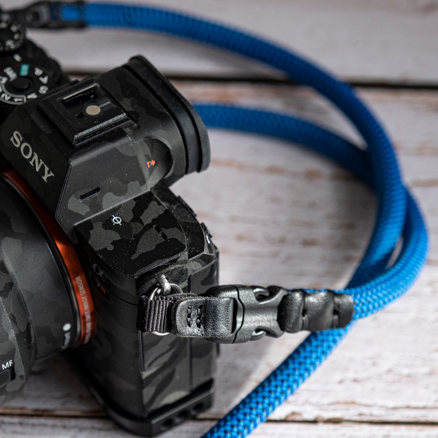 ハンドメイド ブルー ブラック 10mm クイックリリース バックル ロープ カメラ ストラップ FCSC