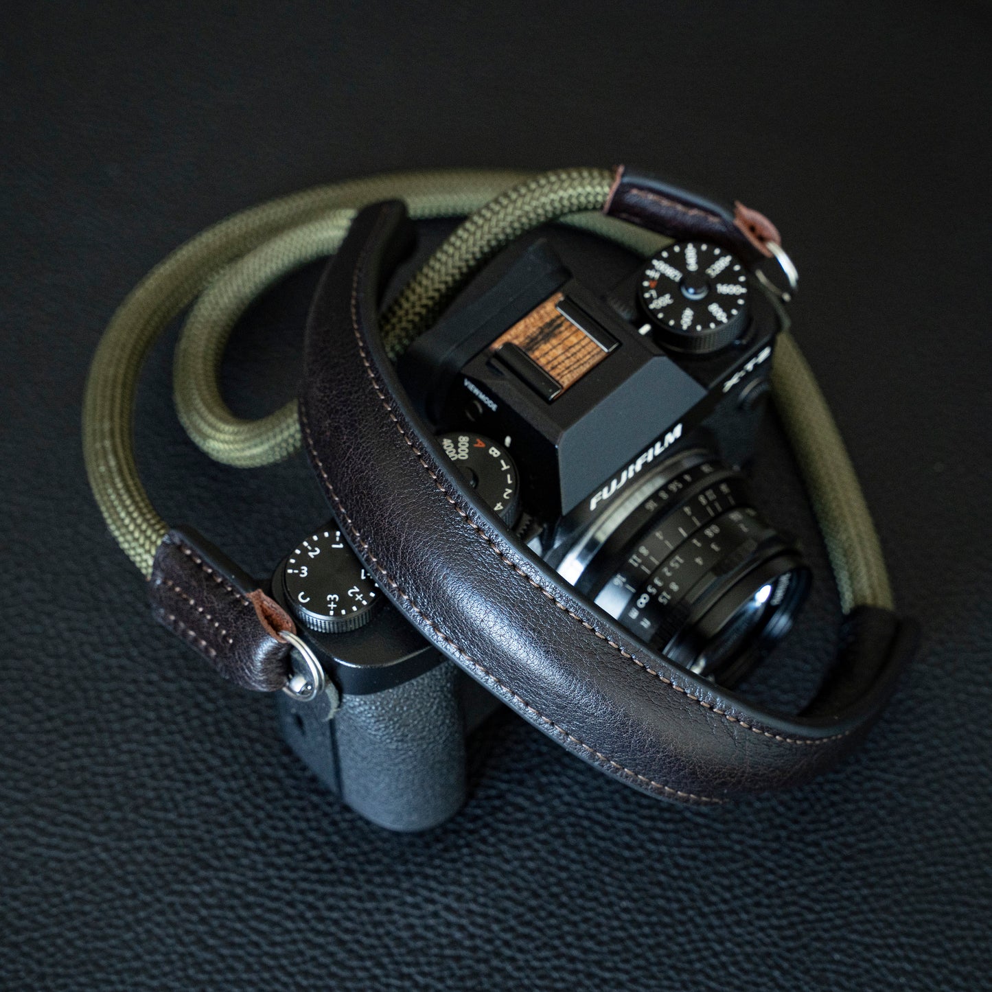 ロープカメラストラップ ハンドメイド 9mm ストラップ レザーショルダーパッド CSCL