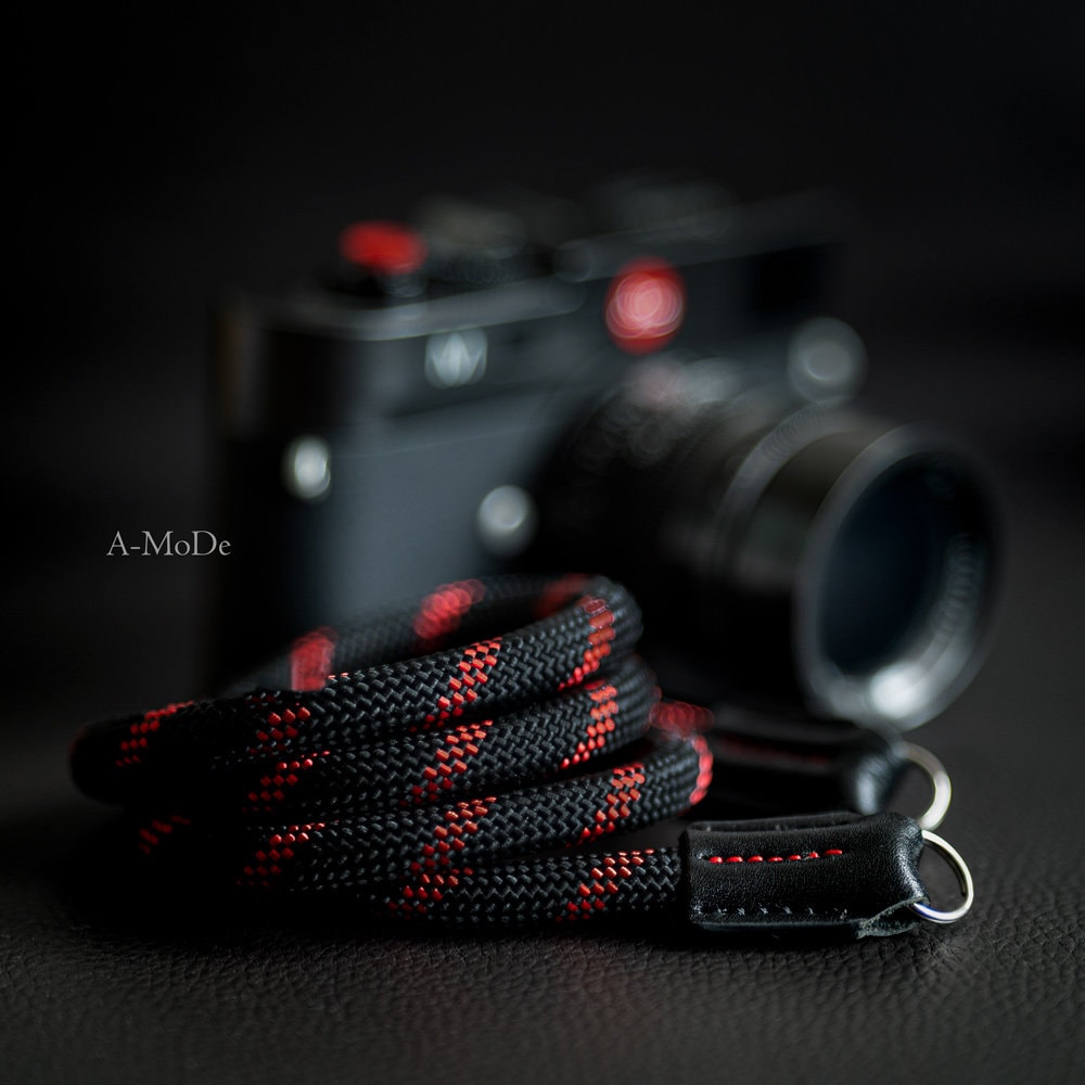 ロープカメラストラップ ハンドメイド ブラック/レッド 9mm CSC