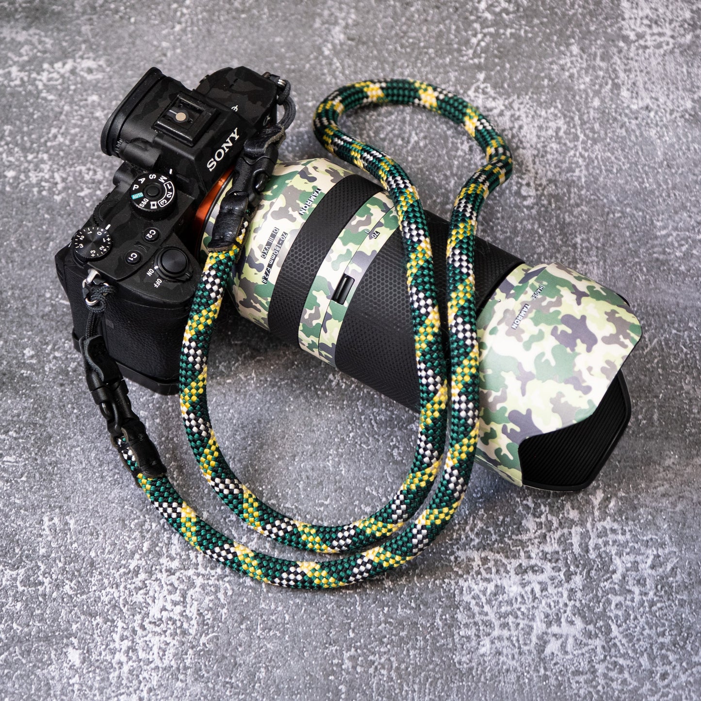 ハンドメイド グリーン カモ クイック リリース バックル ロープ カメラ ストラップ 10mm FCSC