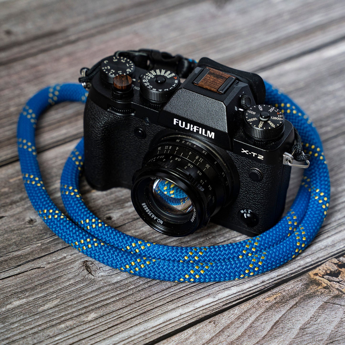 クイックリリースバックル ハンドメイド ブルーロープ カメラストラップ 11mm FCSC-BY