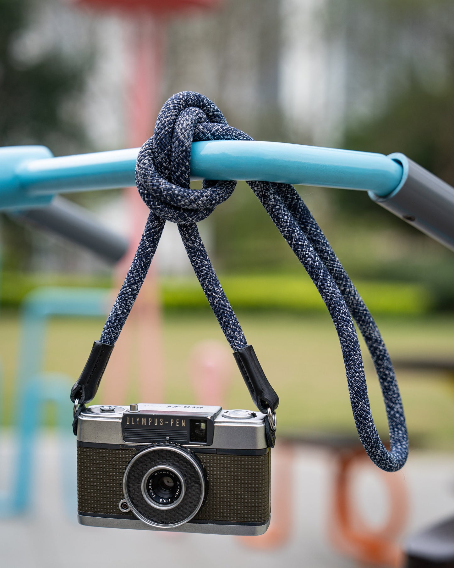 ロープ カメラストラップ ハンドメイド フラワー ブルー ホワイト 10mm CSC-FBUW
