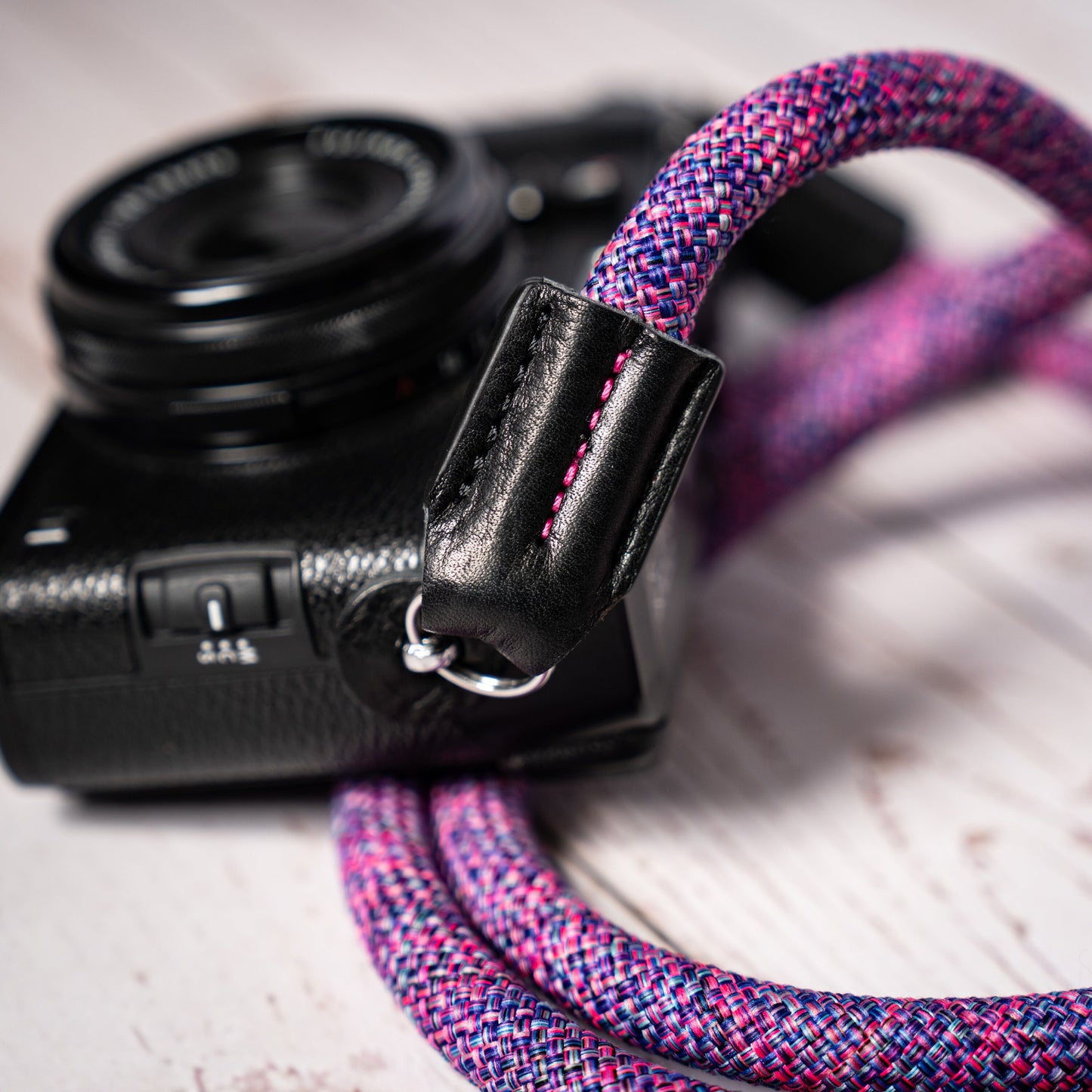 ロープ カメラストラップ ハンドメイド フラワー ローズ レッド ブルー 10mm CSC-FRRB