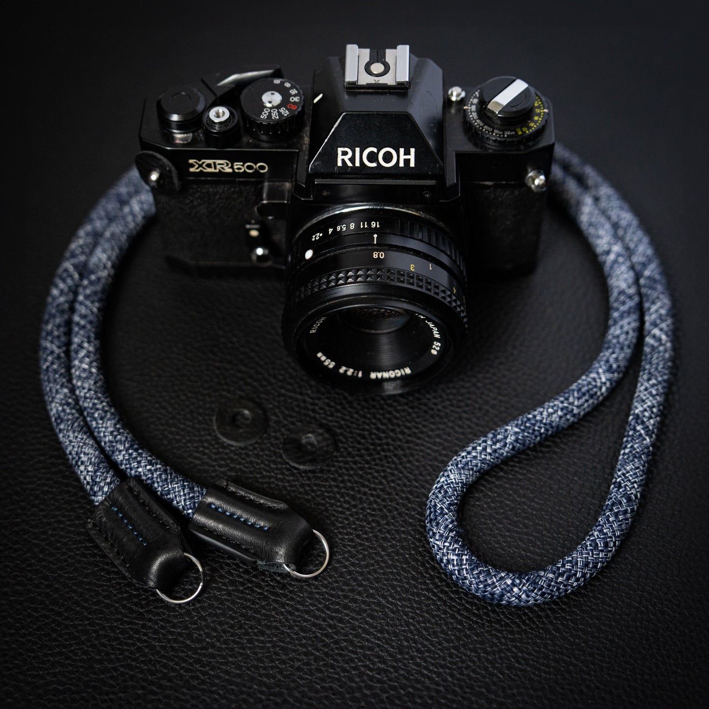 ロープ カメラストラップ ハンドメイド フラワー ブルー ホワイト 10mm CSC-FBUW