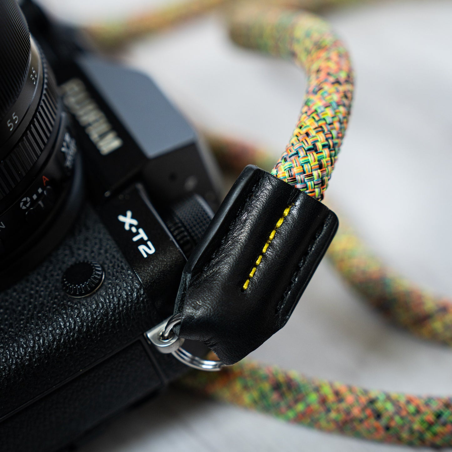 ロープ カメラストラップ ハンドメイド フラワーローズ ブルー ホワイト 10mm CSC-FRAY