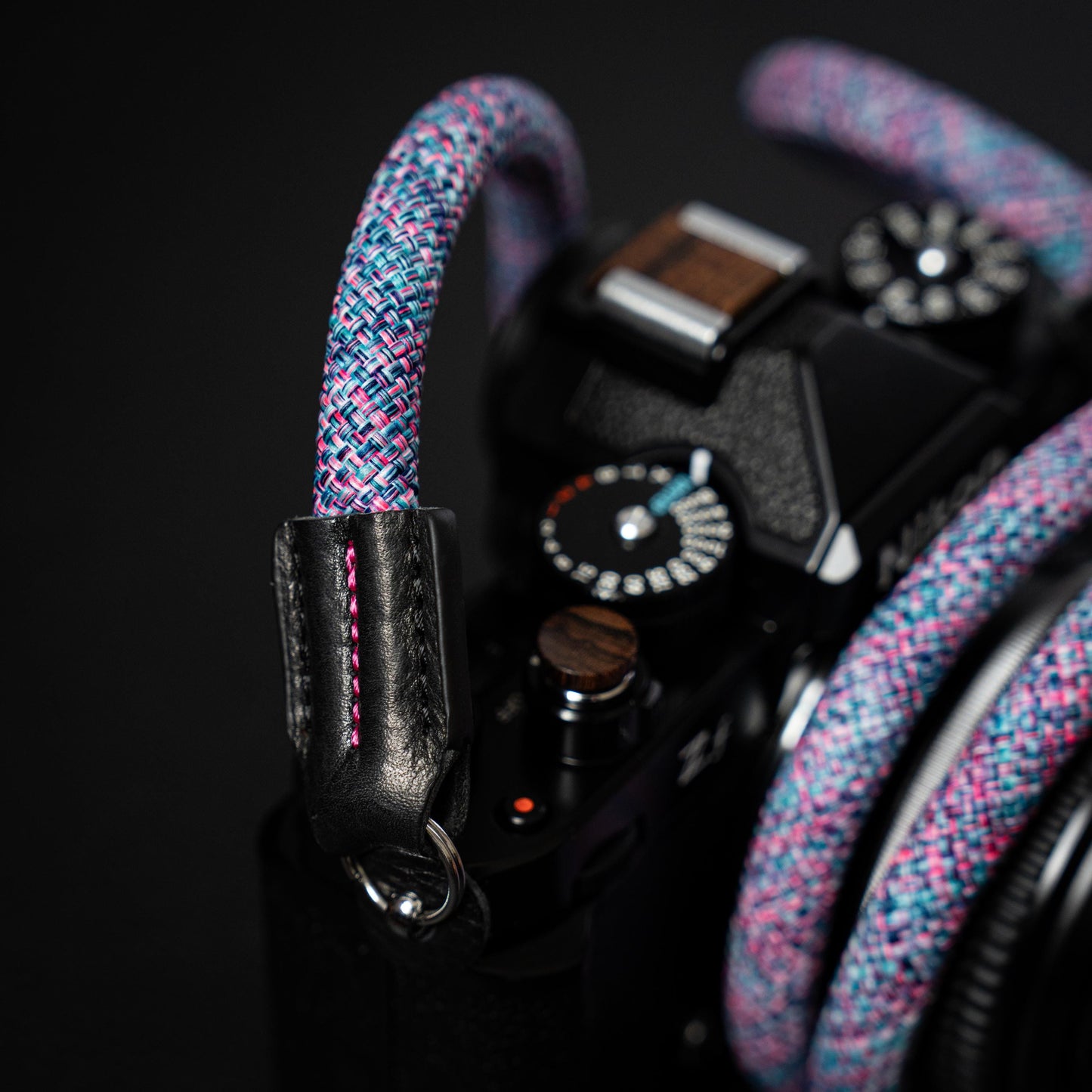 ロープ カメラストラップ ハンドメイド フラワー ブルー レッド 10mm CSC-FBLR