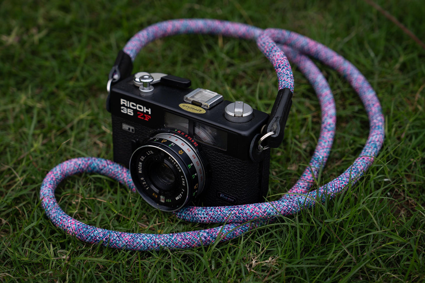 ロープ カメラストラップ ハンドメイド フラワー ブルー レッド 10mm CSC-FBLR
