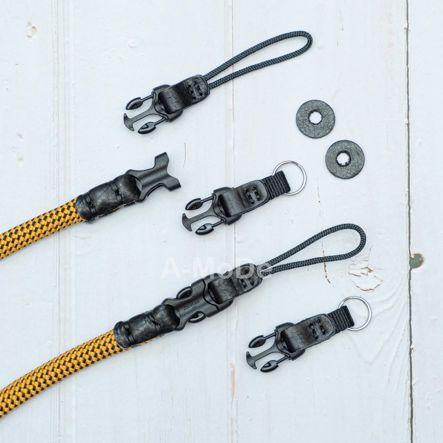クイックリリースバックル イエロー ブラック ハンドメイド 10mm クライミングロープ カメラストラップ
