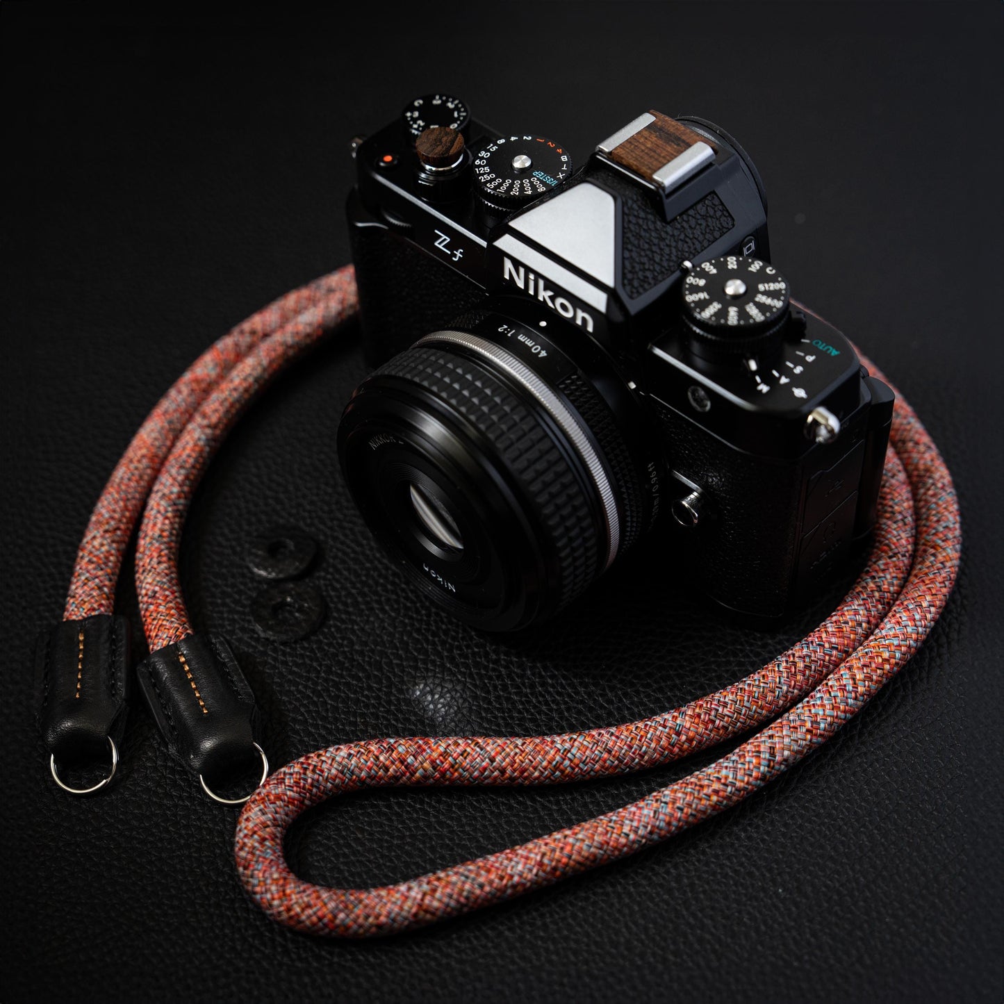 ロープ カメラストラップ ハンドメイド フラワー オレンジ レッド 10mm CSC-FORR