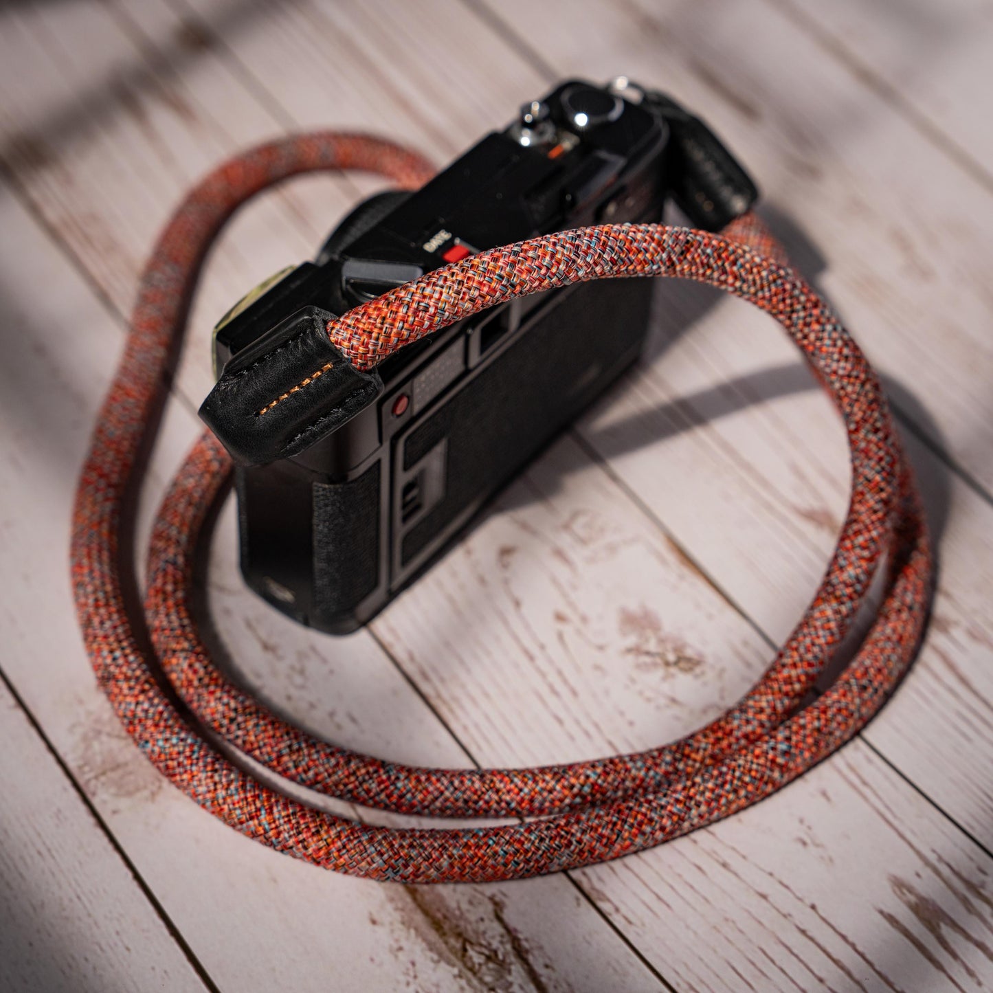 ロープ カメラストラップ ハンドメイド フラワー オレンジ レッド 10mm CSC-FORR