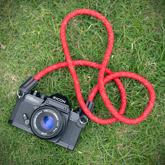 Rope Camera Strap HandMade Flower Red White 10mm CSC-FREW