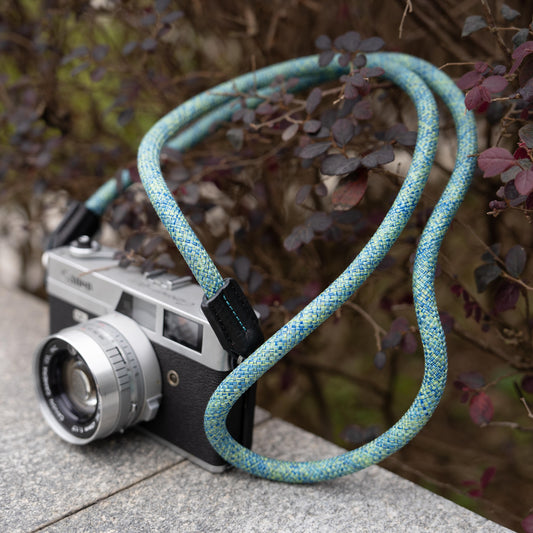 Rope Camera Strap HandMade Flower Green Blue 10mm CSC-FGRB