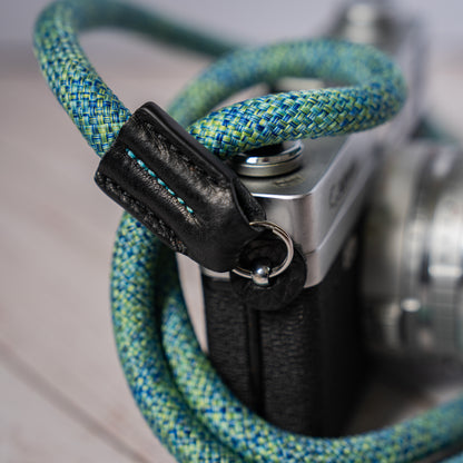 Rope Camera Strap HandMade Flower Green Blue 10mm CSC-FGRB