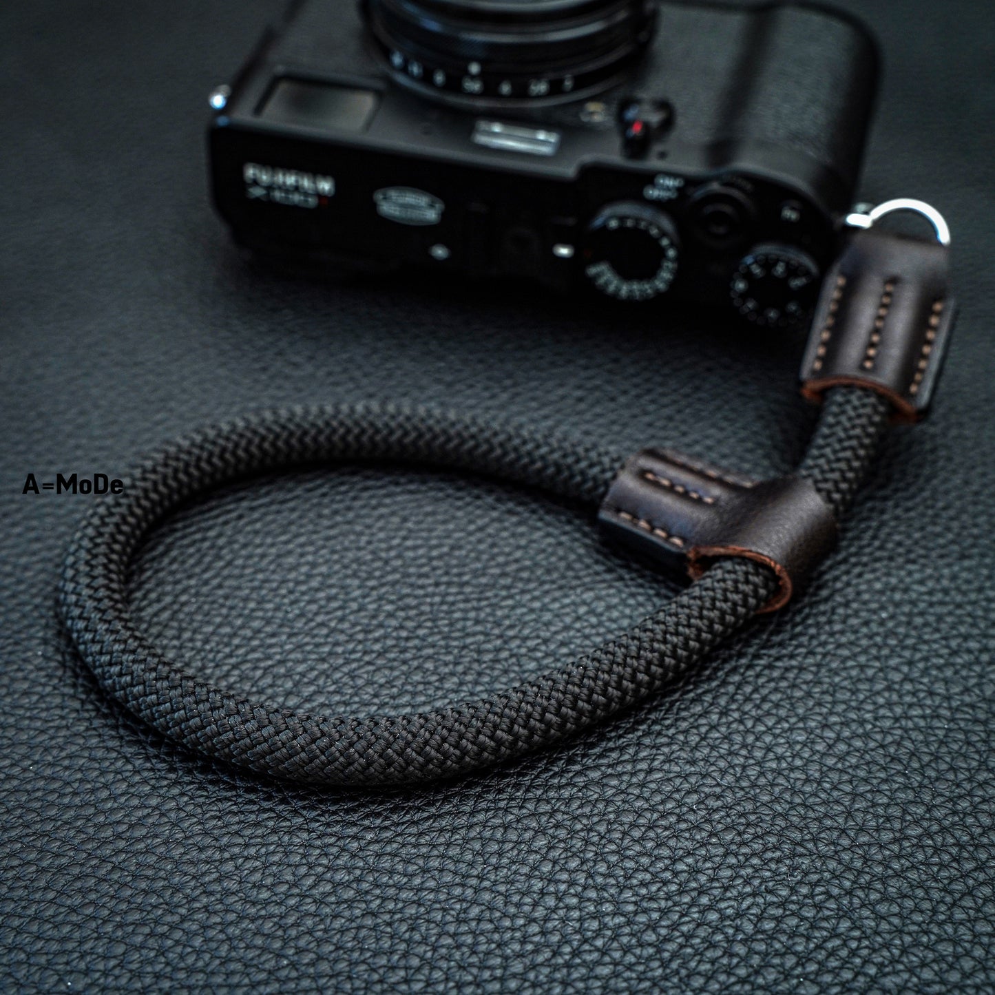 Camera wrist strap HandMade 9mm Black Rope leather Camera Strap CWS-BL