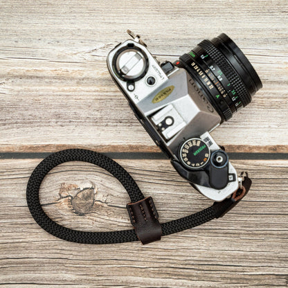 Camera wrist strap HandMade 9mm Black Rope leather Camera Strap CWS-BL