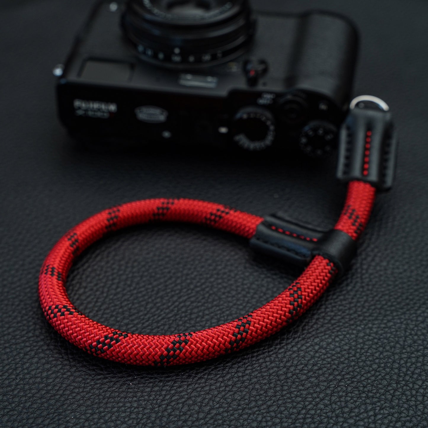 Camera wrist strap HandMade leather RedBlack Camera Strap CWS-RB