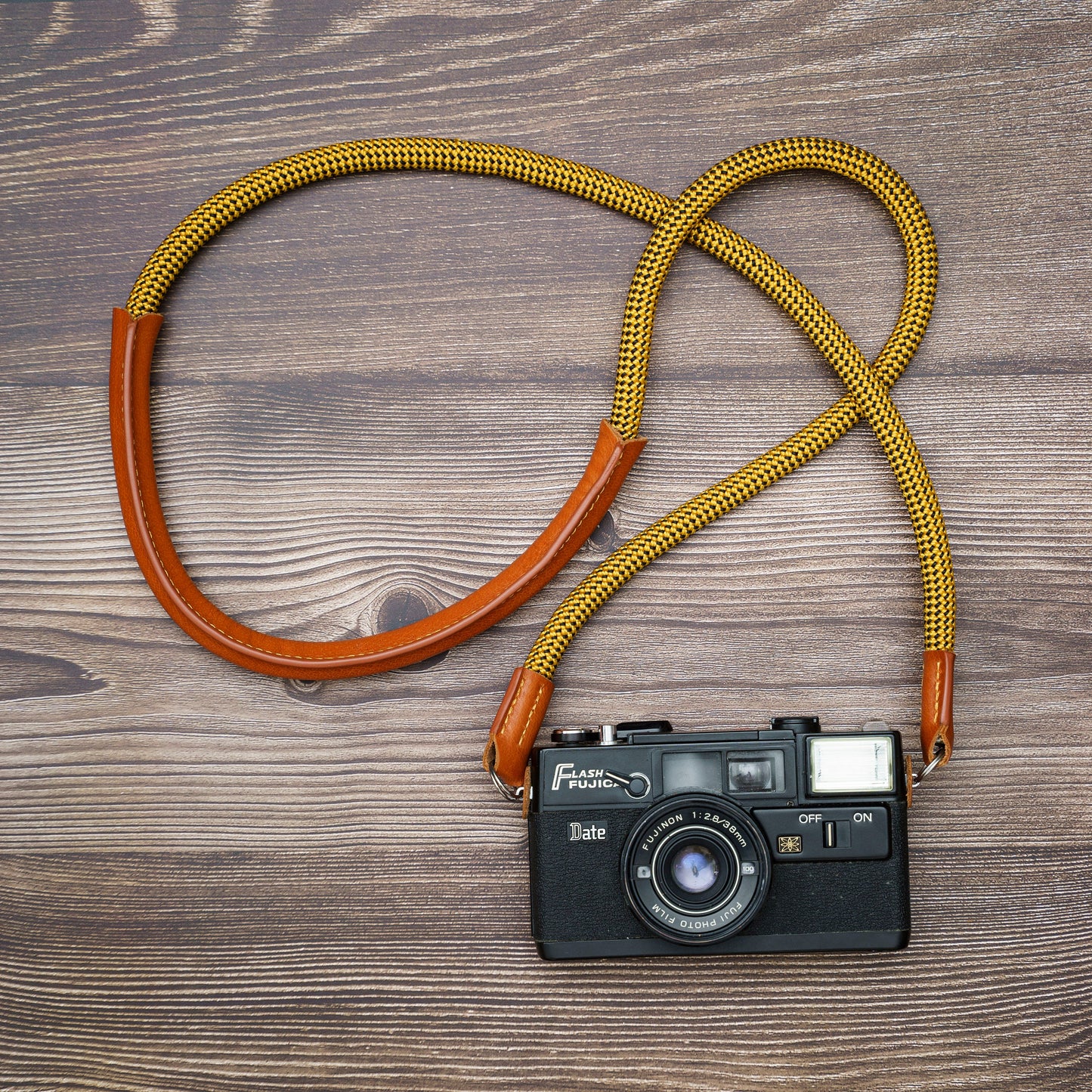 Rope Camera Strap HandMade Yellow 10mm Strap with Leather Shoulder pad