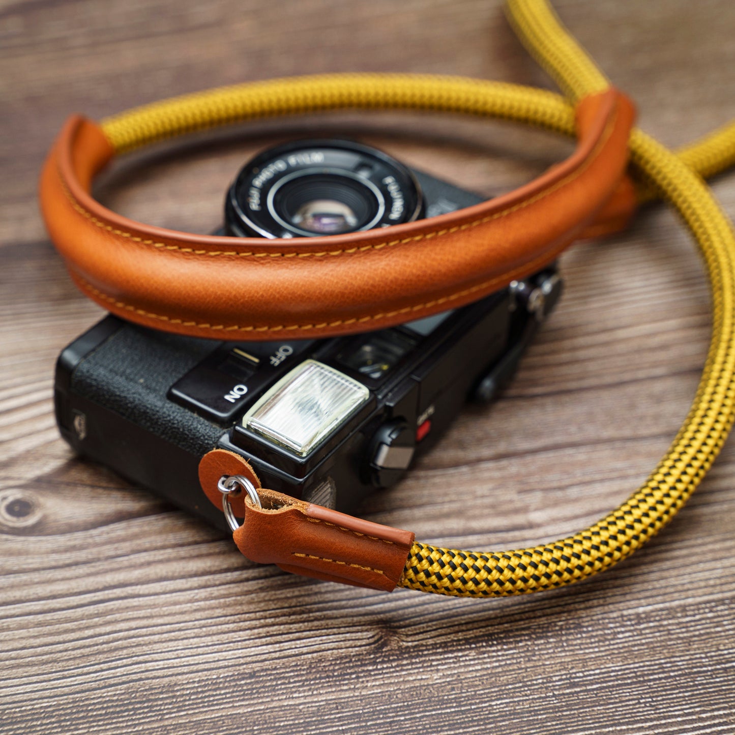 Rope Camera Strap HandMade Yellow 10mm Strap with Leather Shoulder pad