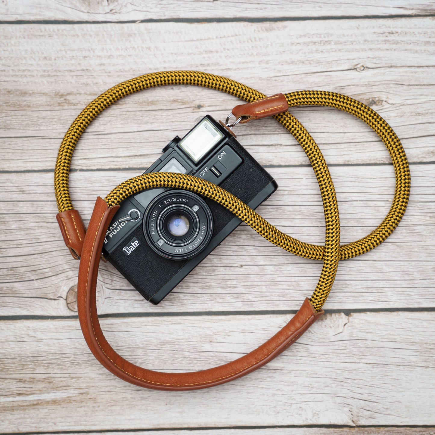 Rope Camera Strap HandMade Yellow 10mm Strap with Leather Shoulder pad