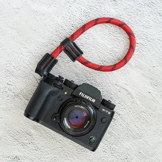 Camera wrist strap HandMade leather RedBlack Camera Strap CWS-RB