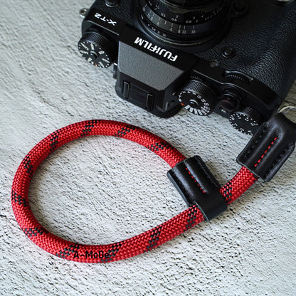 Camera wrist strap HandMade leather RedBlack Camera Strap CWS-RB