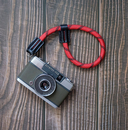 Camera wrist strap HandMade leather RedBlack Camera Strap CWS-RB