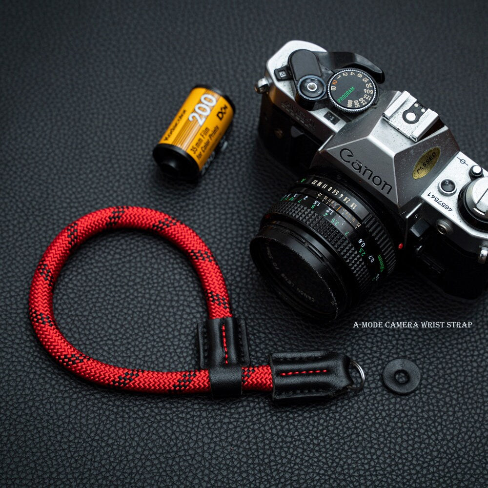 Camera wrist strap HandMade leather RedBlack Camera Strap CWS-RB