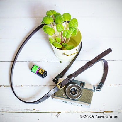 HandMade Brown Leather Slim Adjustable Camera Strap