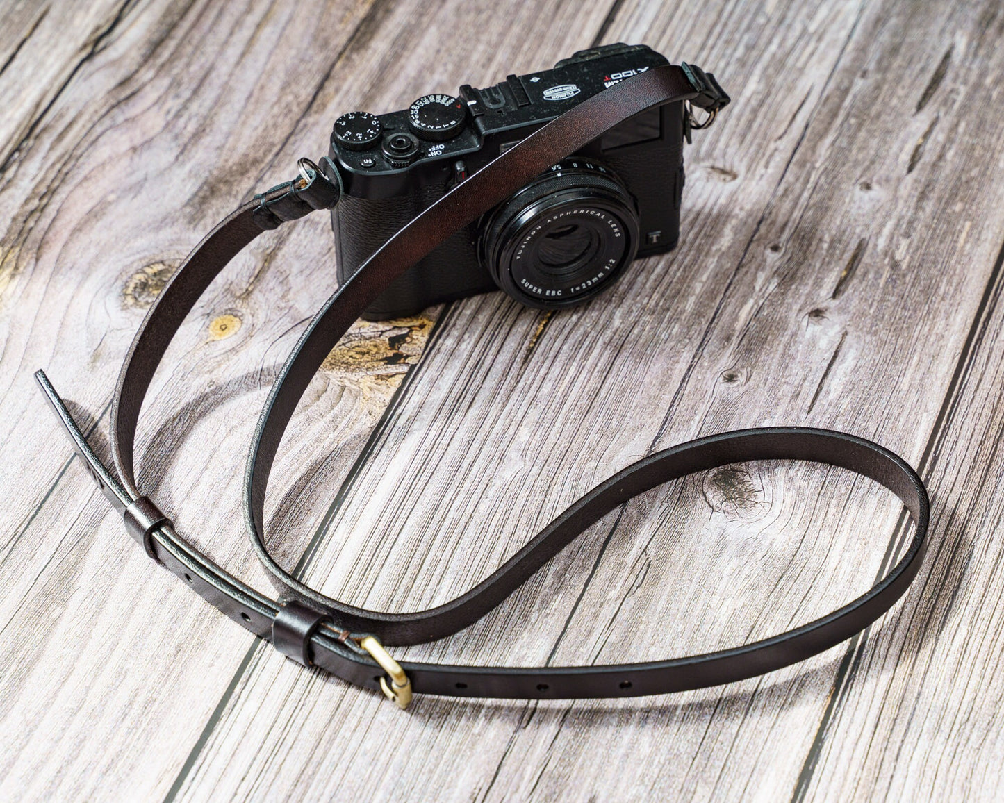 HandMade Brown Leather Slim Adjustable Camera Strap