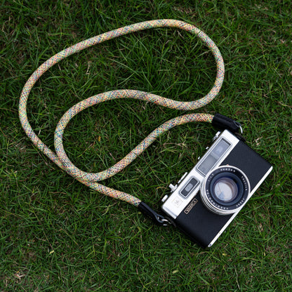 Rope Camera Strap HandMade Flower Rainbow Yellow 10mm CSC-FRAY