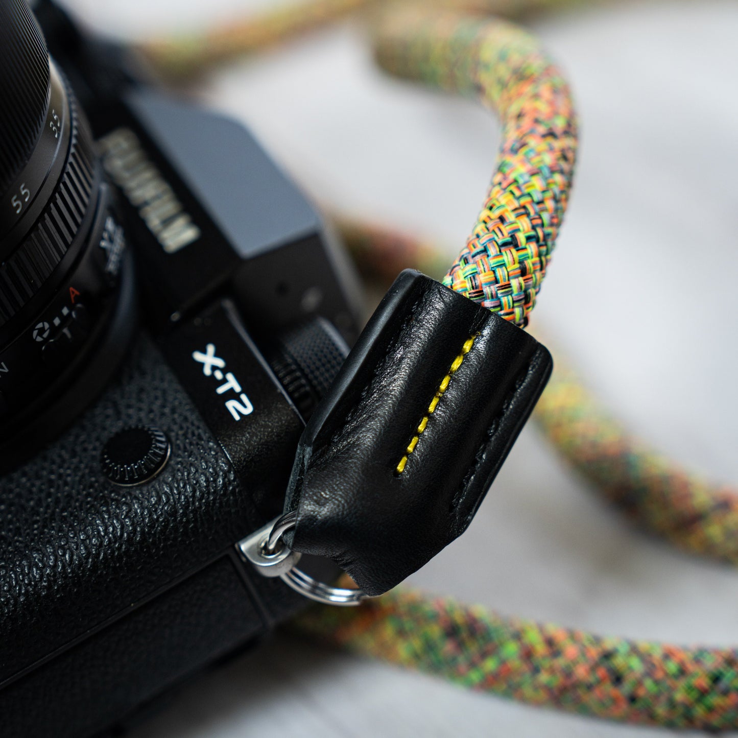 Rope Camera Strap HandMade Flower Rainbow Yellow 10mm CSC-FRAY