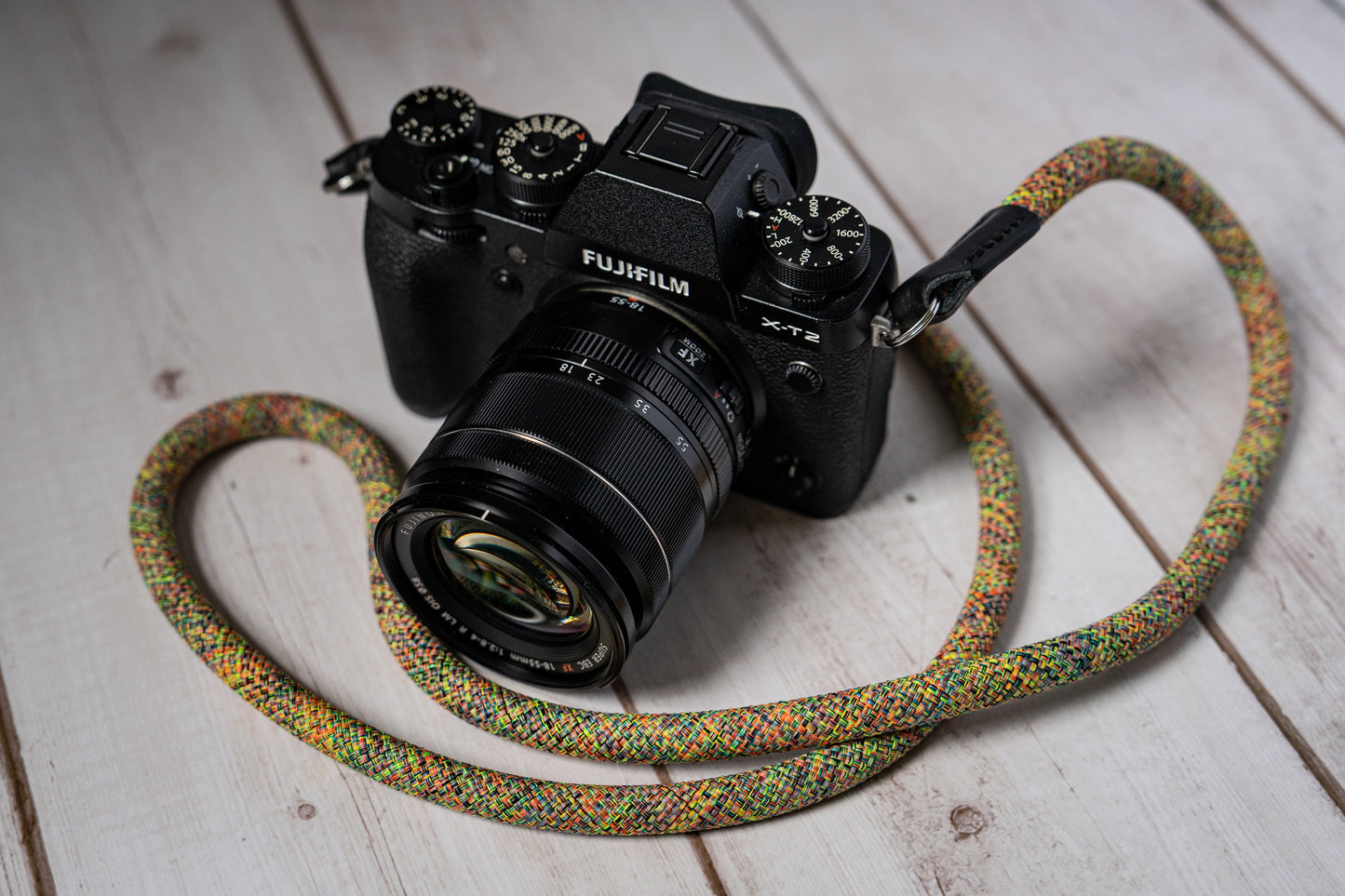 Rope Camera Strap HandMade Flower Rainbow Yellow 10mm CSC-FRAY