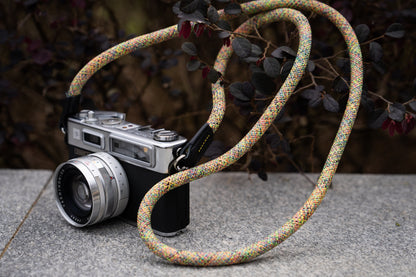 Rope Camera Strap HandMade Flower Rainbow Yellow 10mm CSC-FRAY