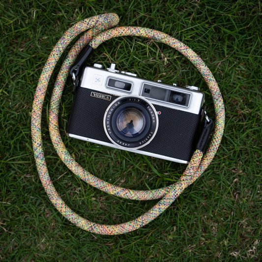 Rope Camera Strap HandMade Flower Rainbow Yellow 10mm CSC-FRAY