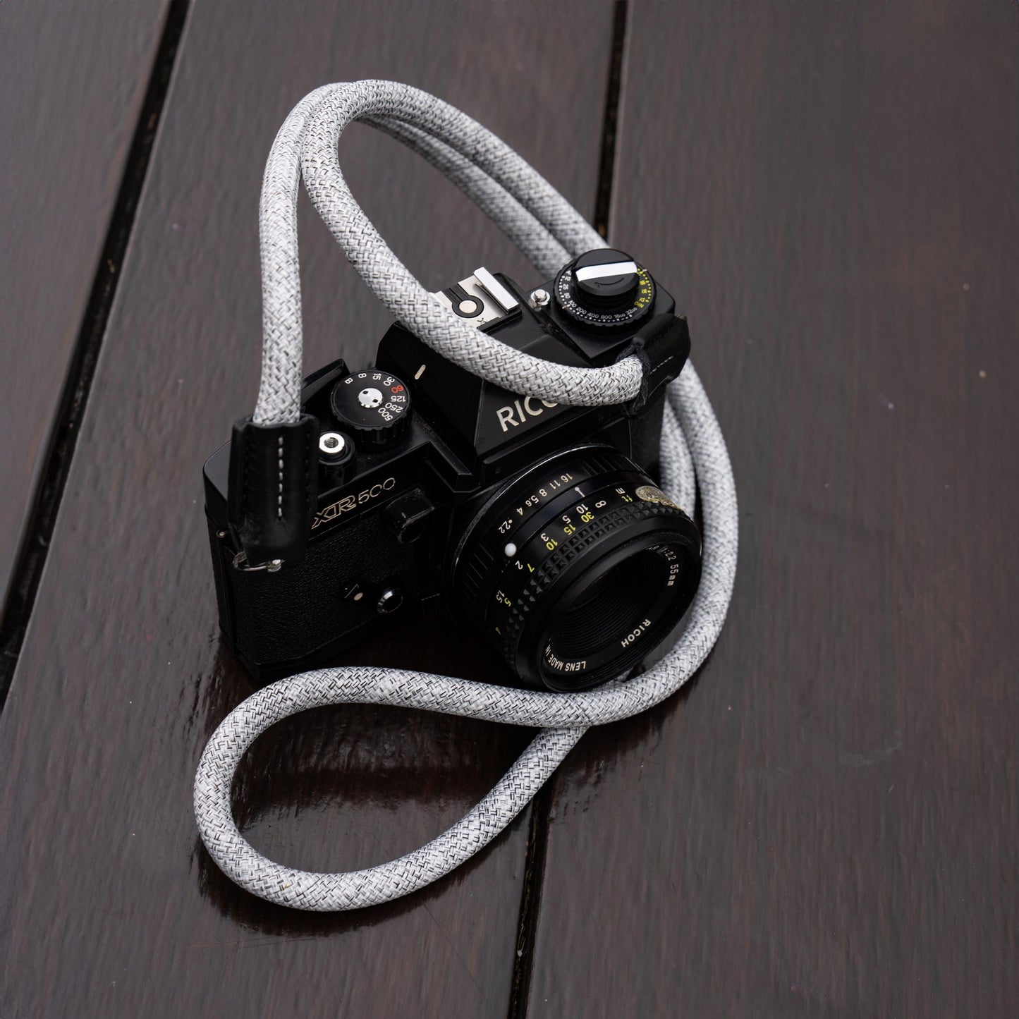 Rope Camera Strap HandMade Flower White Black 10mm CSC-FWH