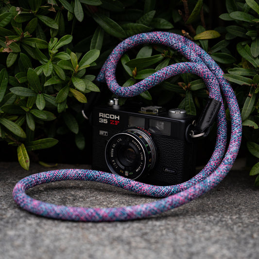 Rope Camera Strap HandMade Flower Blue Red 10mm CSC-FBLR