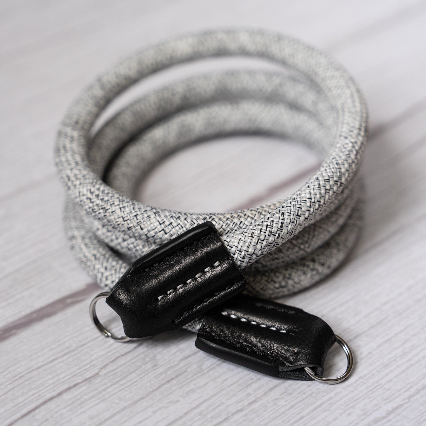 Rope Camera Strap HandMade Flower White Black 10mm CSC-FWH